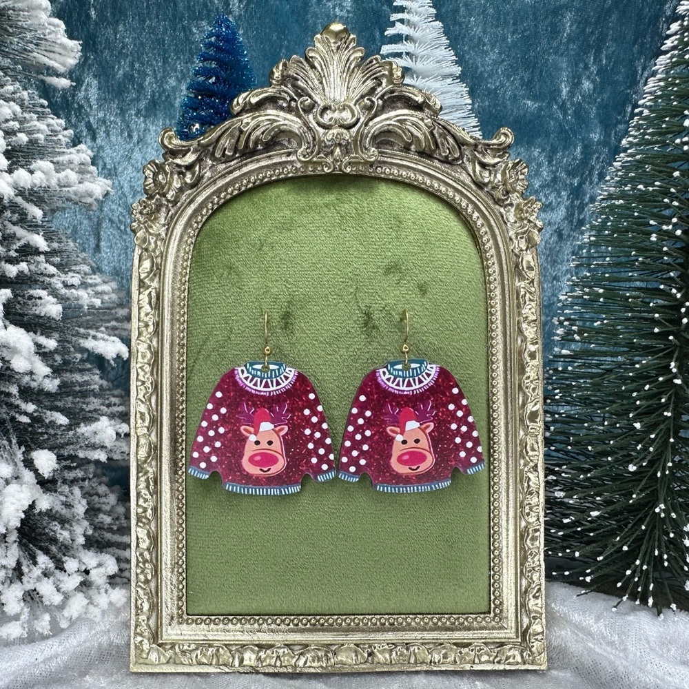 Rudolph Ugly Sweater Christmas Earrings